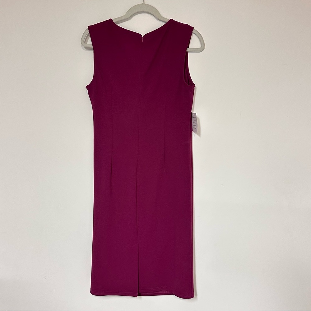 OTEN Burgundy Magenta Sleeveless Ruched Sheath Midi Dress Women’s Size Large - Picture 3 of 7